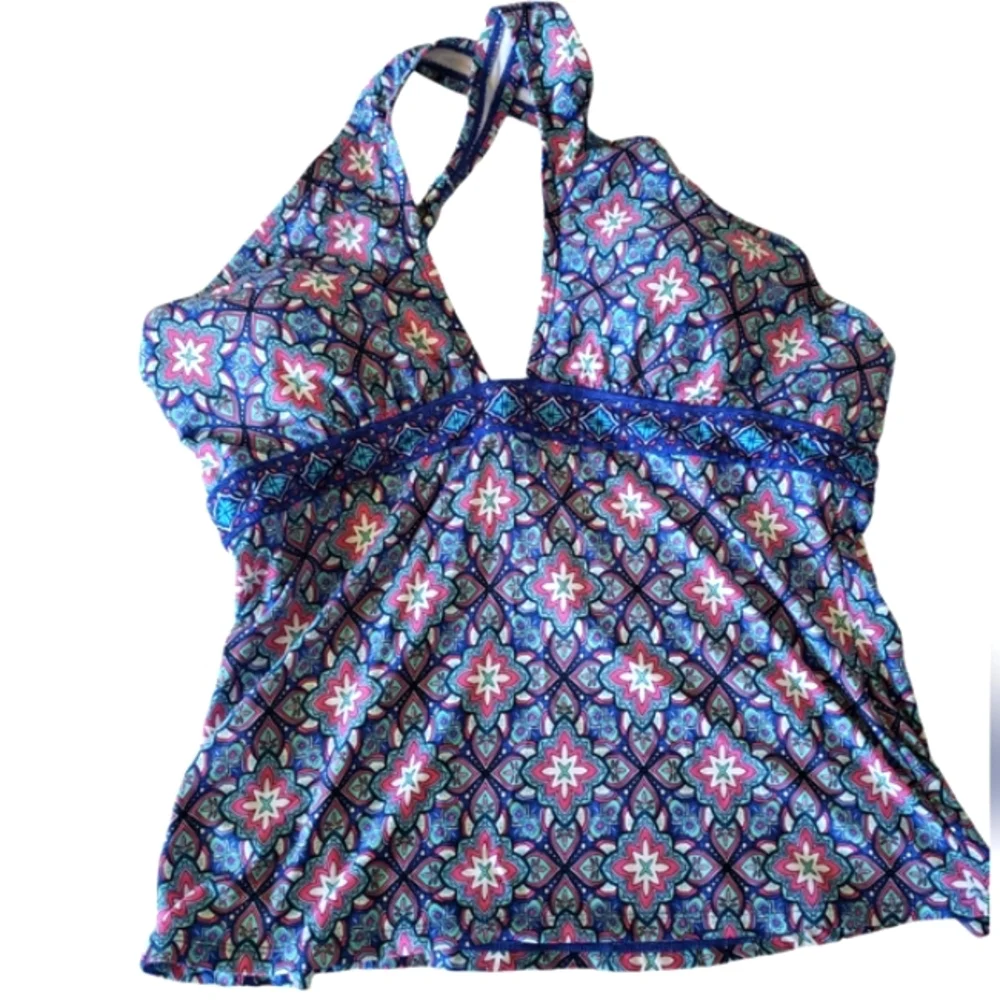 Coastal Zone By Jantzen Blue Floral Halter Swimming Top Only Women's Size L - Picture 3 of 13